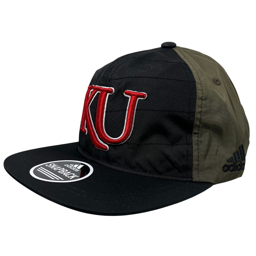 Adidas KU Snapback Hat Cap Kansas‎ University Black Olive Green Mens
